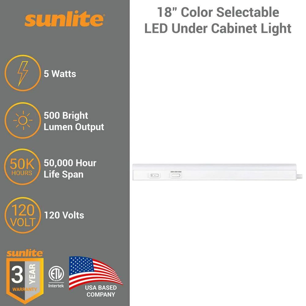 Sunlite Plug-In 12 In. Linkable Adjustable 3 Color Selectable CCT 3000K 4000K 5000K White LED Under Cabinet Light 6 Sunlite Plug-In 12 In. Linkable Adjustable 3 Color Selectable CCT 3000K 4000K 5000K White LED Under Cabinet Light - Image 4