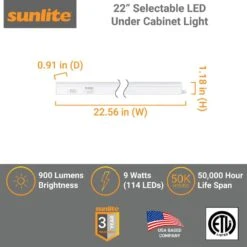 Sunlite Plug-In 22 In. Linkable Adjustable 3 Color Selectable CCT 3000K 4000K 5000K White LED Under Cabinet Light -Lamp Parts white sunlite under cabinet bar lights hd03098 1 4f 1000
