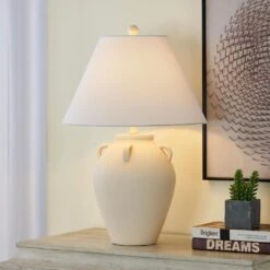 17 In. White Vintage Dimmable Ceramic Bedroom Living Room Bedside Desk Nightstand Tall Table Lamps USB Port -Lamp Parts white table lamps t194 wh s 4f 1000