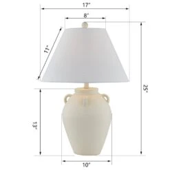 17 In. White Vintage Dimmable Ceramic Bedroom Living Room Bedside Desk Nightstand Tall Table Lamps USB Port -Lamp Parts white table lamps t194 wh s c3 1000