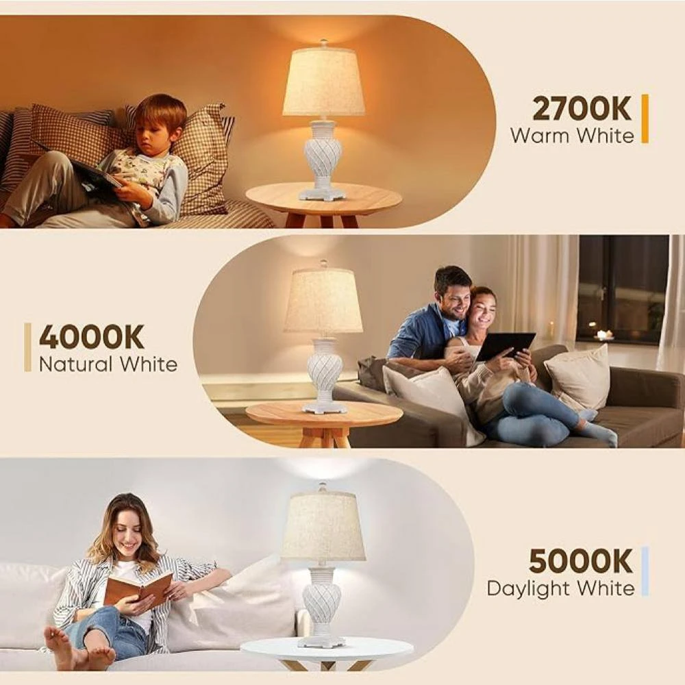 23 In. H White Table Lamp Set Of 2, Farmhouse Boho Bedside Lamps With 3-Color Temperature LED Bulbs, Nightstand Lamp 7 23 In. H White Table Lamp Set Of 2, Farmhouse Boho Bedside Lamps With 3-Color Temperature LED Bulbs, Nightstand Lamp - Image 5