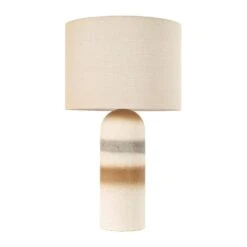 26.8 In. White Brown Ceramic Table Lamp, 3-Way Dimmable Nightstand Lamps -Lamp Parts white uixe table lamps ssl 2003wb 1 1d 1000