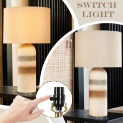 26.8 In. White Brown Ceramic Table Lamp, 3-Way Dimmable Nightstand Lamps -Lamp Parts white uixe table lamps ssl 2003wb 1 44 1000
