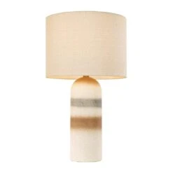 26.8 In. White Brown Ceramic Table Lamp, 3-Way Dimmable Nightstand Lamps