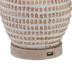 24.75 In. Wood Vintage Dimmable Resin Bedroom Living Room Bedside Desk Nightstand Table Lamps USB Port (Set Of 2) -Lamp Parts wood brown maxax table lamps t12 lbn 76 1000