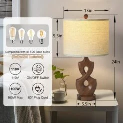 Cincinati 24 In. Wood Grain Modern Dimmable Resin Living Room Bedside Desk Nightstand Table Lamps USB Port Set Of 2 -Lamp Parts wood grain maxax table lamps t189 wg 4f 1000