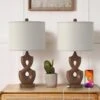 Cincinati 24 In. Wood Grain Modern Dimmable Resin Living Room Bedside Desk Nightstand Table Lamps USB Port Set Of 2 -Lamp Parts wood grain maxax table lamps t189 wg 64 1000