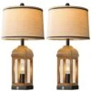 26 In. Wood Grain Resin Table Lamp For Living Room, Farmhouse Lamps Set Of 2 With USB And Nightlight, 3-Way Dimmable -Lamp Parts wood grain resin rottogoon table lamps qmlp404az2 64 1000