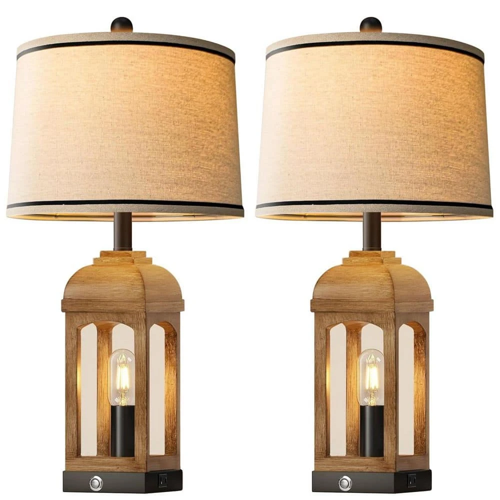 26 In. Wood Grain Resin Table Lamp For Living Room, Farmhouse Lamps Set Of 2 With USB And Nightlight, 3-Way Dimmable 3 26 In. Wood Grain Resin Table Lamp For Living Room, Farmhouse Lamps Set Of 2 With USB And Nightlight, 3-Way Dimmable