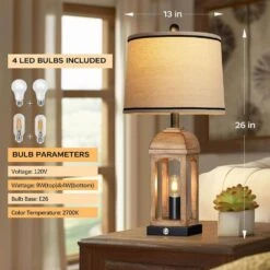 26 In. Wood Grain Resin Table Lamp For Living Room, Farmhouse Lamps Set Of 2 With USB And Nightlight, 3-Way Dimmable 10 26 In. Wood Grain Resin Table Lamp For Living Room, Farmhouse Lamps Set Of 2 With USB And Nightlight, 3-Way Dimmable -Lamp Parts wood grain resin rottogoon table lamps qmlp404az2 66 1000