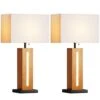 22 In. Rustic Wood Grain Bedside Lamps Set Of 2, Modern Square Dimmable Table Lamp With Shades LED Bulbs For Living Room -Lamp Parts wood grain rottogoon table lamps palp447ao2 64 1000