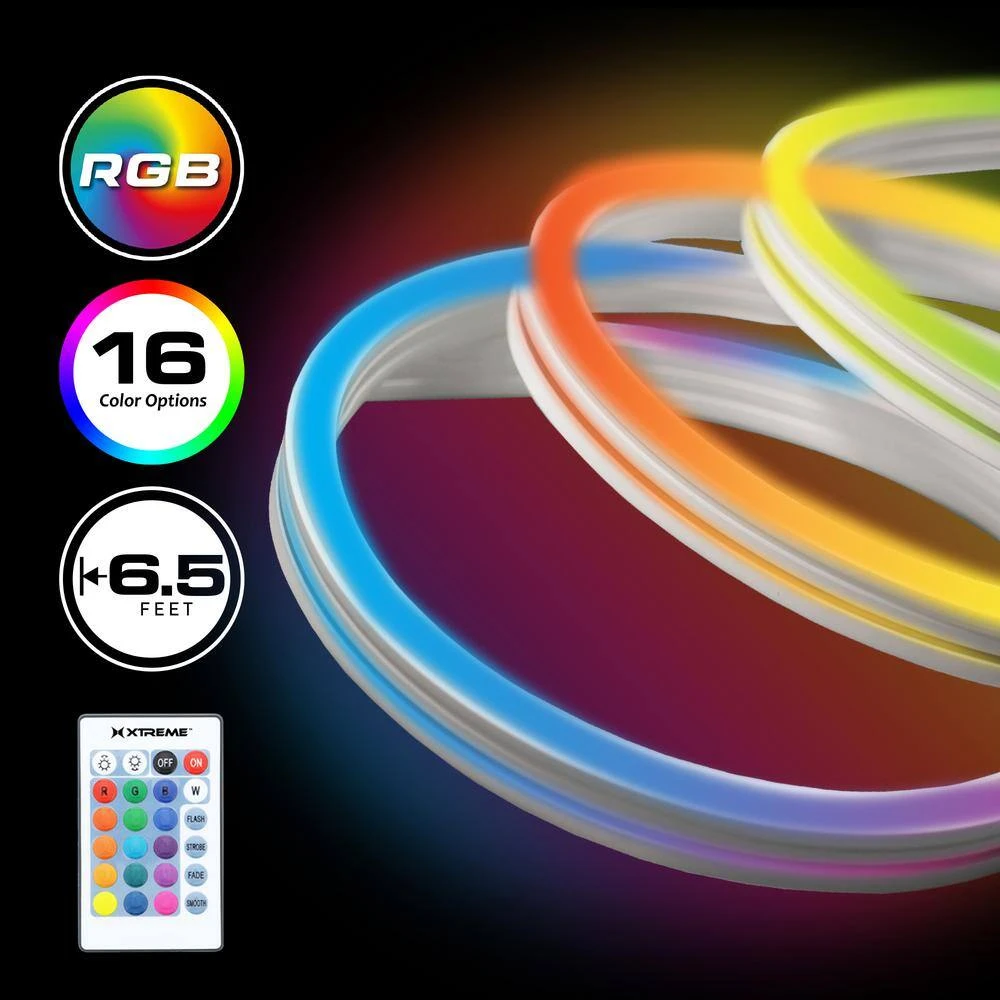 Xtreme Neon Multi-Color 6.5 Ft. LED Light Strip, Remote Control, 16 Colors/4 Flash Modes, Bendable For Creative Shapes 4 Xtreme Neon Multi-Color 6.5 Ft. LED Light Strip, Remote Control, 16 Colors/4 Flash Modes, Bendable For Creative Shapes - Image 2