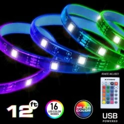Xtreme 12 Ft. Multi-Color LED Strip, Customizable With Remote, 16 Color And 4 Modes, Ideal For Device Backlighting -Lamp Parts xtreme wall light panels xlb7 1065 blk 4f 1000