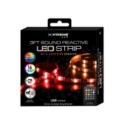 Xtreme 3 Ft. Multi-Color Sound Reactive Color-Changing LED Light Strip, Remote Included, Peel And Stick Installation