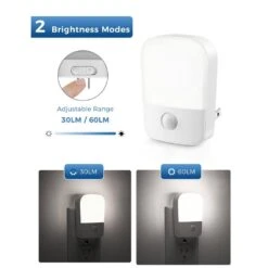 Night Light With Dusk To Dawn Sensor, 30/60LM Adjustable Brightness, Daylight White Lights, (2-Pack) -Lamp Parts yansun night lights h gy06502us 4f 1000
