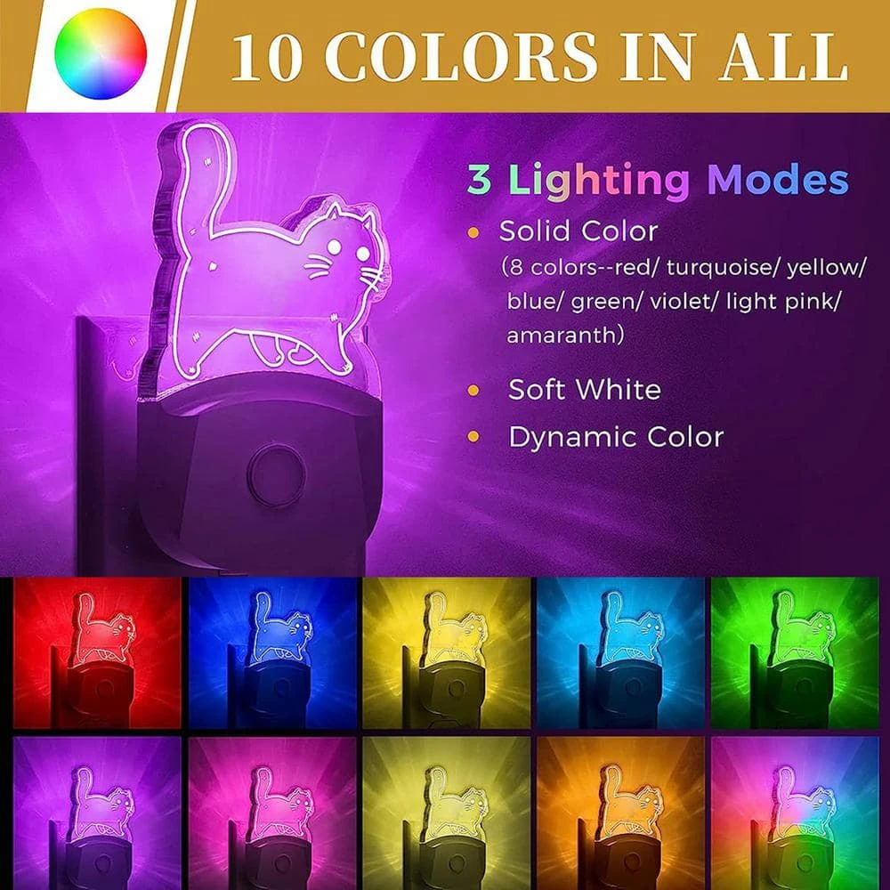 0.5-Watt Plug In Color-Changing Kids Night Light With Dusk-To-Dawn Sensor For Bathroom, Kid Room (2-Pack) 7 0.5-Watt Plug In Color-Changing Kids Night Light With Dusk-To-Dawn Sensor For Bathroom, Kid Room (2-Pack) - Image 5