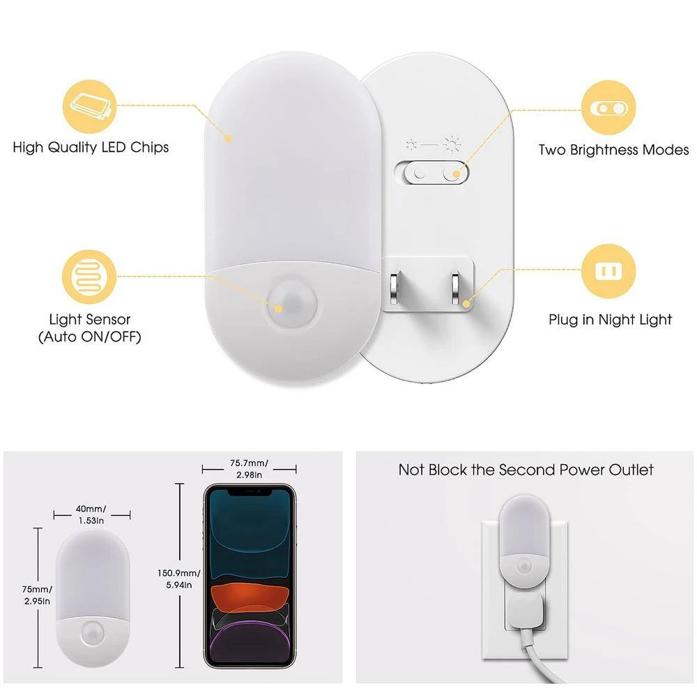 0.6-Watt Dimmable 30/60LM Dusk To Dawn Adjustable Brightness Integrated LED Night Light For Home In3000K (4-Pack) 6 0.6-Watt Dimmable 30/60LM Dusk To Dawn Adjustable Brightness Integrated LED Night Light For Home In3000K (4-Pack) - Image 4