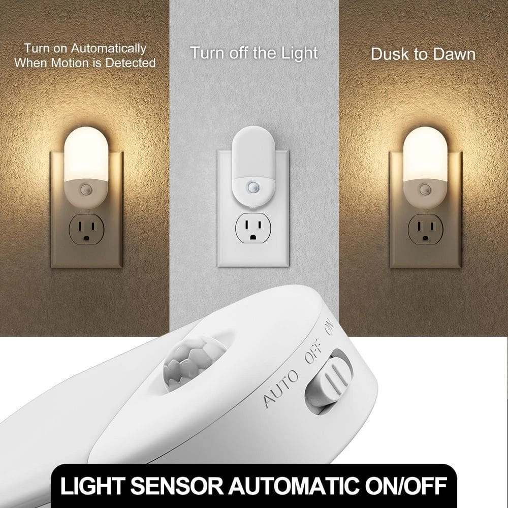 Motion Sensor Night Light Plug-In, 4-Pack, 3000K Warm White, Adjustable Brightness For Bathroom, Bedroom, Hallway 7 Motion Sensor Night Light Plug-In, 4-Pack, 3000K Warm White, Adjustable Brightness For Bathroom, Bedroom, Hallway - Image 5