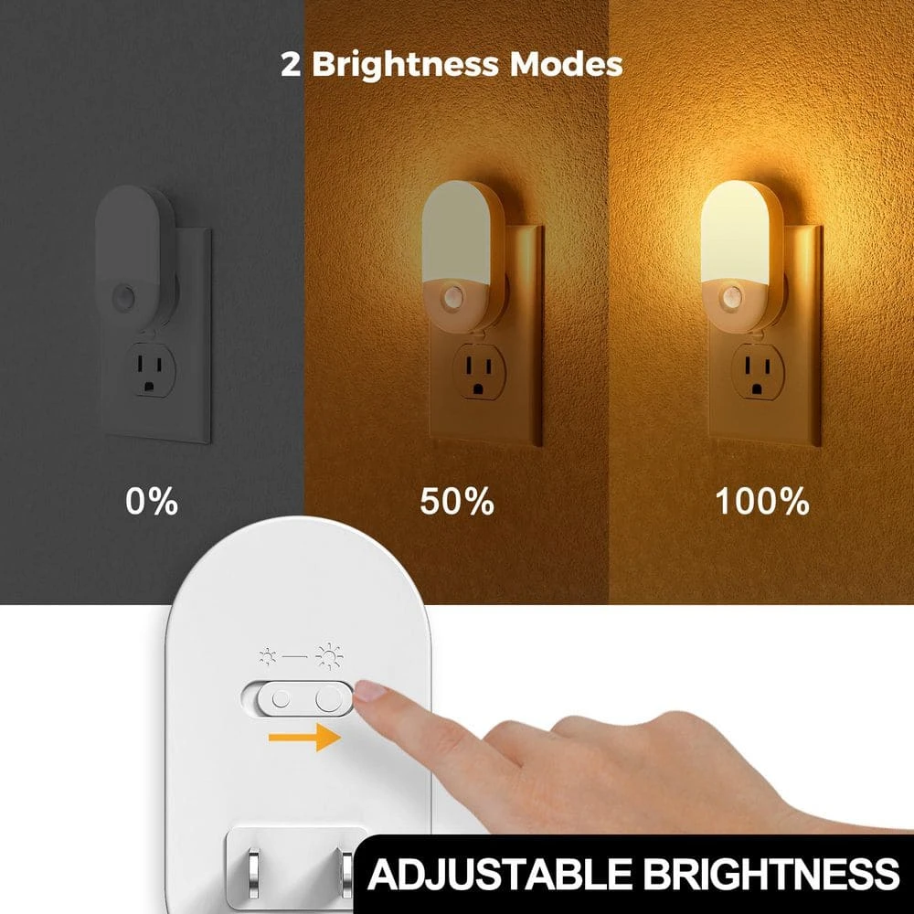 Amber Night Light Plug-In, 2-Pack Motion Sensor, 2000K, Adjustable Brightness 30/60LM For Hallway, Kids, Bathroom 6 Amber Night Light Plug-In, 2-Pack Motion Sensor, 2000K, Adjustable Brightness 30/60LM For Hallway, Kids, Bathroom - Image 4