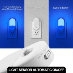 Blue Motion Sensor Plug-In LED Night Lights With Adjustable Brightness For Bedroom, Kids Room, Bathroom, 2-Pack -Lamp Parts yansun night lights ha gy031blus 2ap3 1f 1000