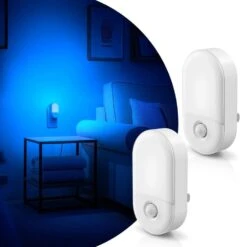 Blue Motion Sensor Plug-In LED Night Lights With Adjustable Brightness For Bedroom, Kids Room, Bathroom, 2-Pack -Lamp Parts yansun night lights ha gy031blus 2ap3 e1 1000