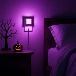 Purple Night Lights Dusk To Dawn Sensor, Adjustable Brightness For Bedroom, Bathroom, Hallway, Halloween, Party(4-Pack)