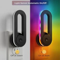 1-Light Rainbow RGB Oval Plug-In Night Light With Dusk To Dawn Sensor Night Lights For Kids Room,Holiday Gift (4-Pack) -Lamp Parts yansun night lights ha gy06209us 4ap3 4f 1000