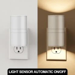 1-Light Modern White Cylinder Plug-In Night Light With Dusk To Dawn Sensor - Dimmable 3000K For Hallway Bedroom (4-Pack) -Lamp Parts yansun night lights ha gy06302whus 4ap3 1f 1000