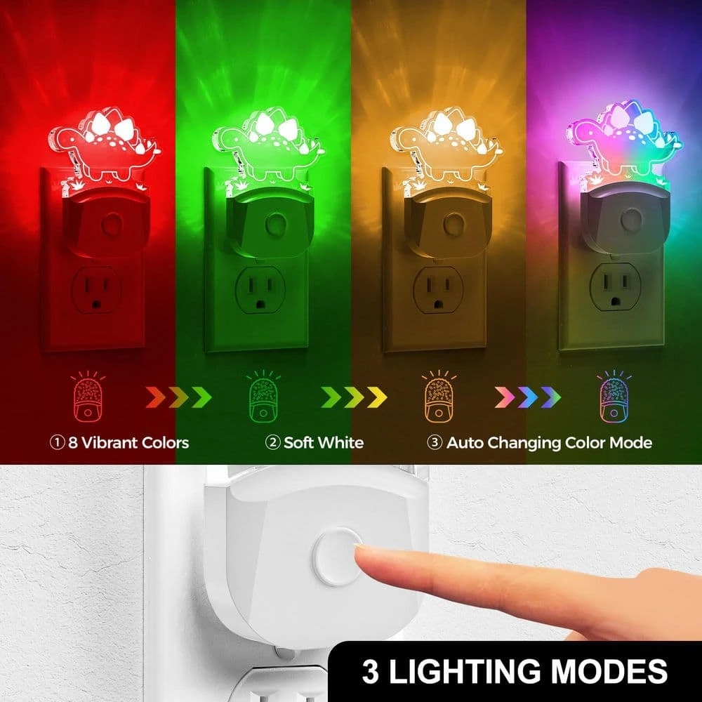 Stegosaurus Dinosaur Night Light Plug-In, RGB + 3000K, 3 Modes, Dusk To Dawn For Boys' Room, Nursery Decor(2-Pack) 6 Stegosaurus Dinosaur Night Light Plug-In, RGB + 3000K, 3 Modes, Dusk To Dawn For Boys' Room, Nursery Decor(2-Pack) - Image 4