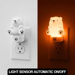 3D Bear Plug-in Night Light For Kids, RGB + 3000K, Dusk To Dawn Sensor, 3 Modes, Nursery And Gift Room Decor(2-Pack) -Lamp Parts yansun night lights ha gy10109beus 2ap3 1f 1000