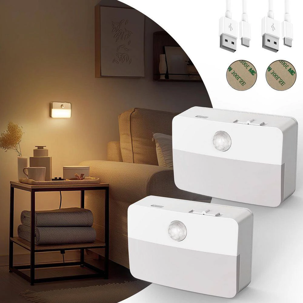 1-Light LED Motion Sensor Night Light, Rechargeable LED Night Light, 35LM Soft White For Stairs, Hallway (2-Pack) 4 1-Light LED Motion Sensor Night Light, Rechargeable LED Night Light, 35LM Soft White For Stairs, Hallway (2-Pack) - Image 2