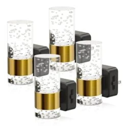 1-Light Black Gold Acrylic Dimmable Bubble LED Night Lights Plug Into Wall Auto Sensor For Hallway Bathroom(4-Pack)