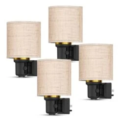 Fabric Design LED Night Lights Plug Into Wall – 0–100LM Dimmable With Light Sensor, Warm White 3000K Glow(4-Pack)