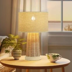 15.4 In. Yellow Rustic Farmhouse Handmade Rattan Table Lamps(2pack) -Lamp Parts yellow innobule table lamps ww fan270 2 1d 1000