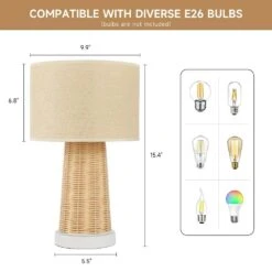 15.4 In. Yellow Rustic Farmhouse Handmade Rattan Table Lamps(2pack) -Lamp Parts yellow innobule table lamps ww fan270 2 4f 1000