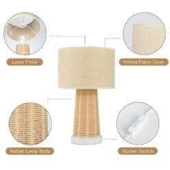 15.4 In. Yellow Rustic Farmhouse Handmade Rattan Table Lamps(2pack) -Lamp Parts yellow innobule table lamps ww fan270 2 c3 1000