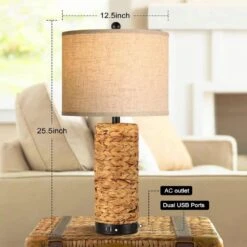 26 In. Tall Yellow Coastal Farmhouse Touch Table Lamps Set Of 2 With 3 Way Dimmable, 2 USB Ports -Lamp Parts yellow seagrass rottogoon table lamps hmlp150az2 66 1000